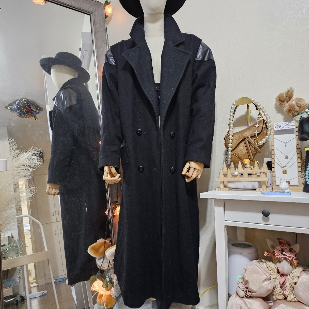 Women Black Trench Coat Genuine Leather Jacket Made in USA XL